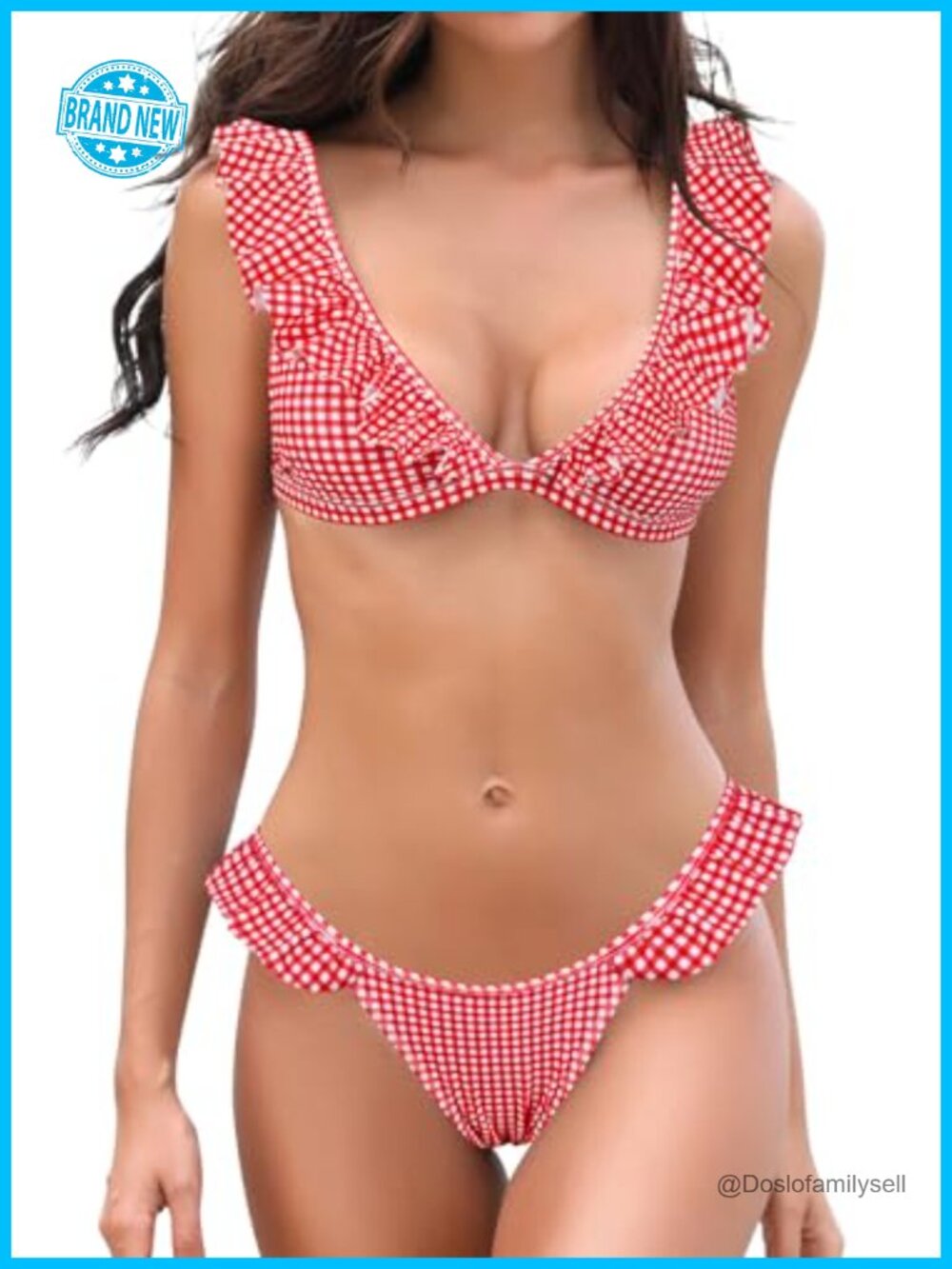 SHEKINI Women's Ruffled Flounce Bikini Set Low Rise Two Piece Swimsuit